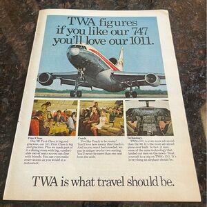 Vintage TWA 70’s airline 747 plane ad